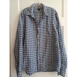 J. Crew blue check linen buttondown shirt mens XLTall classic preppy casual